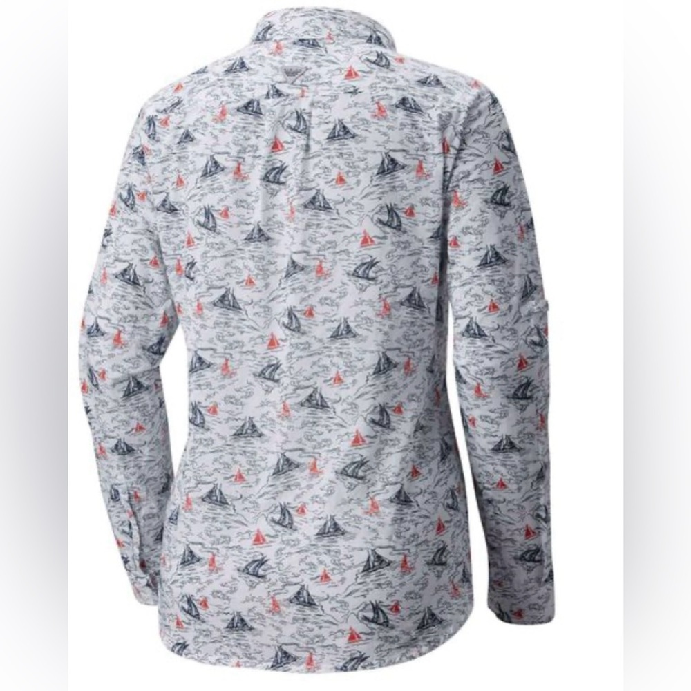 Columbia Women's Button Down Shirt - White with Red and Blue Print - Picture 3 of 11